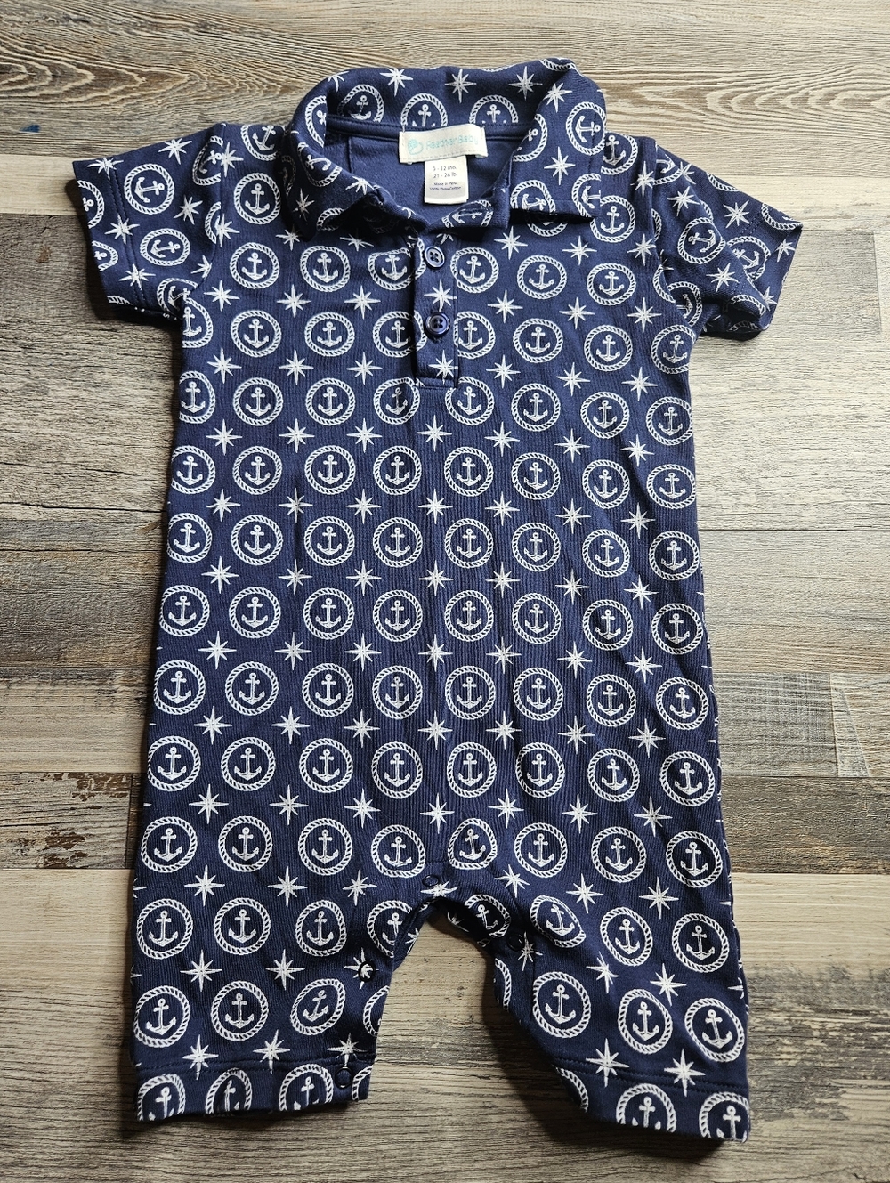 Feather Baby Navy Blur Anchor Sailor Romper 9-12 Months